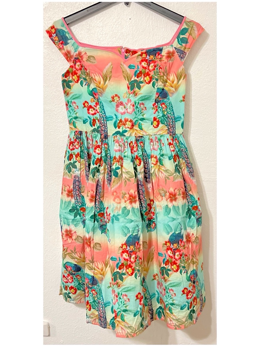 Hell Bunny Vixen Peacock Pastel Swing Dress Pin up Poster Girl Off-Shoulder - Picture 3 of 14